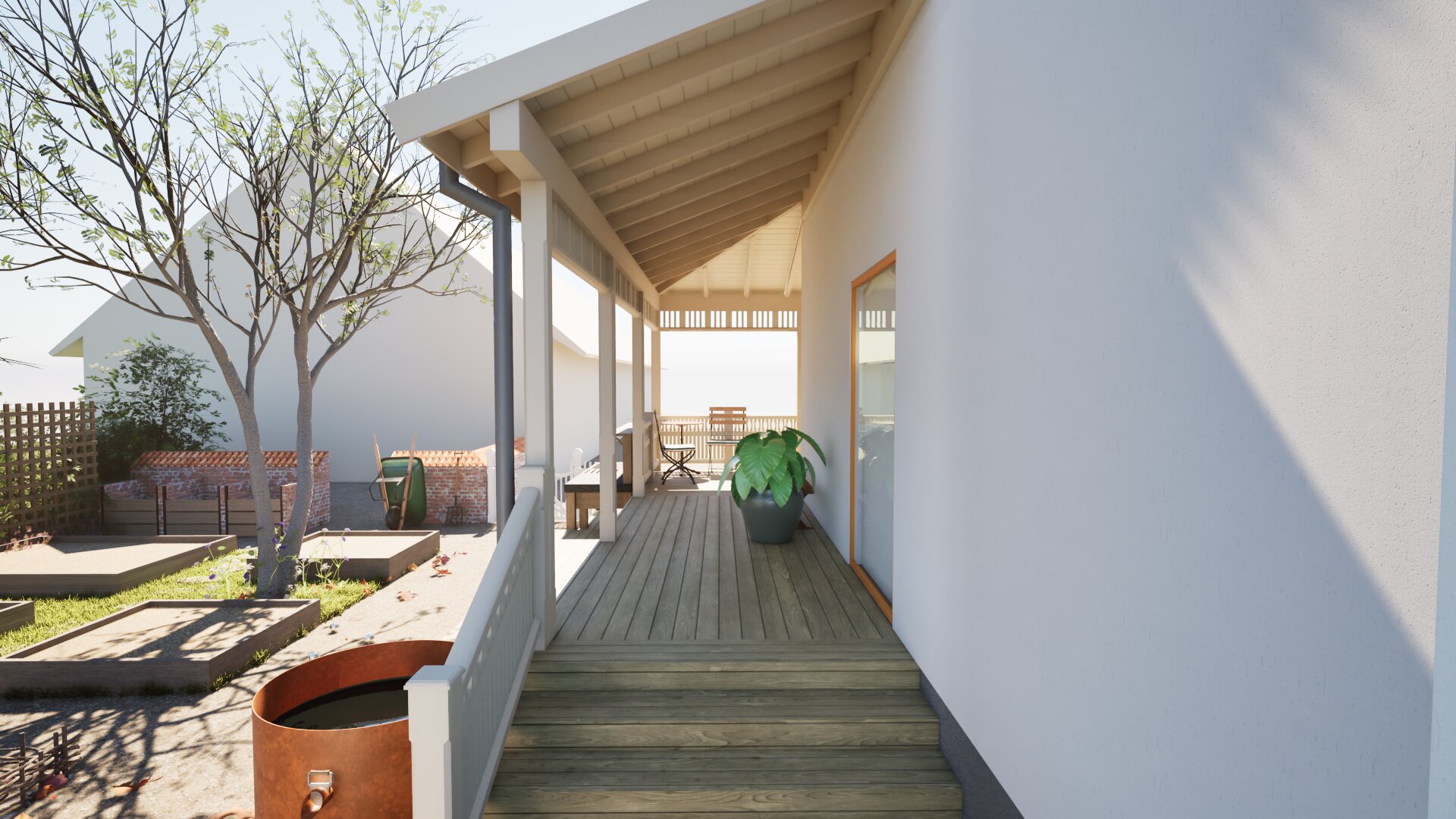 VERAPŌCHI — porch seen from the garden steps