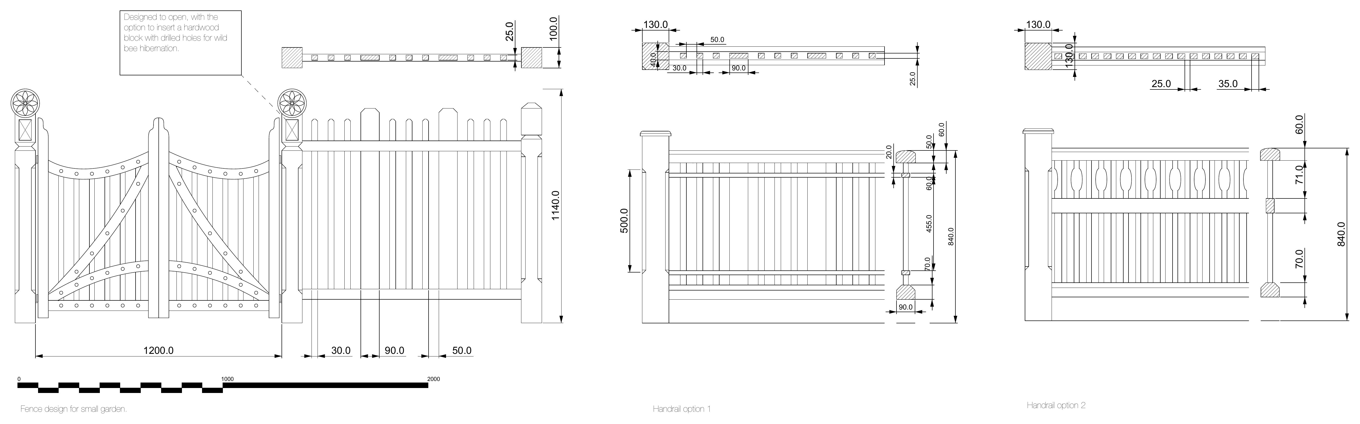 VERAPŌCHI — gate and fence details with dimensions